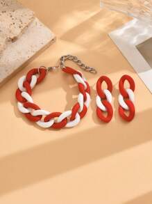 Set de pulsera y aretes de cadena con acrilico estilo de pintura de caucho en color caramelo, accesorios de moda como regalo para el Día de San Valentín, mamá, madre, Día de la Madre