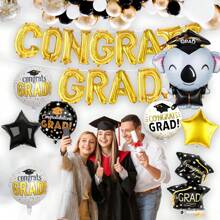 2025 Graduation Theme Aluminum Foil Balloon Set, Large Stand Base Graduation Cap, Owl Graduate, Diploma, Graduation Ceremony, Campus Graduation Party Decorative Floating Helium Balloons