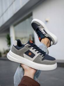 Herren Kontrastartige Patchwork Vorderseite Schnürschuhe mit dickem Plateau, leicht, lässige Sportschuhe, modisch vielseitig, runde Zehenpartie, Blumenmuster, rutschfest, Sneaker