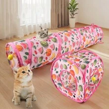 1 件夏季水果猫玩具可折叠猫隧道管趣味玩具适用于室内互动兔子猫咪游戏锻炼隐藏训练玩具玩游戏