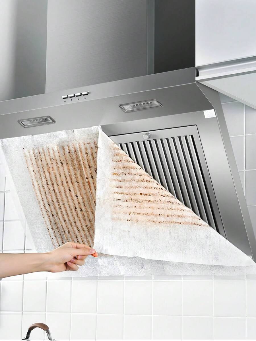 24pcs/12pcs Disposable High Performance Oil Absorbing Odorless Kitchen Cooker Vent Filter Papers, Universal Size With Hook And Loop Adhesive Protective Film
