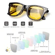HYCHIC Night-Driving Anti Glare Glasses Yellow Polarized Lens For Foggy/Rainy/Cloudy/Nighttime - UV Protection - 黑花鏡框/黃色鏡片 - 查看 3