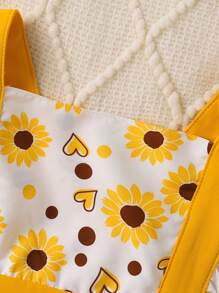 Baby Girls' Cute Square Collar Floral Ruffled Romper With Headband, Casual Style, Spring/Summer