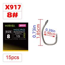 HIRISI Hirisi 15pcs Carp Fishing Hooks With Eye Micro Barb High Carbon Steel Fish Hooks PTFE Coated Fishing Accessories