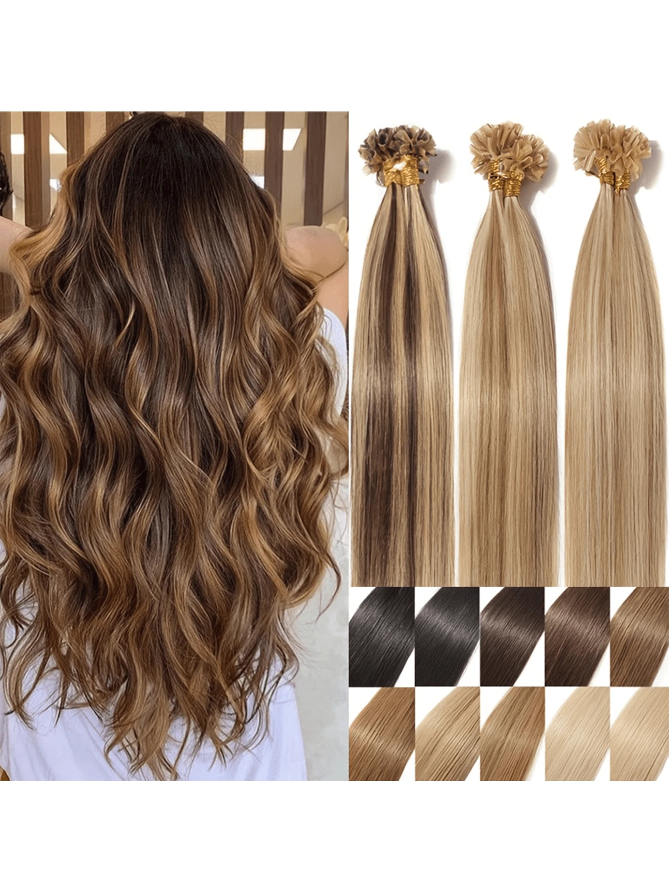 U-Tip Hair Extensions, Nail-Tip Hair Extensions, Straight Hair, U-Tip Keratin Fusion Hair Extensions, Invisible Nail-Tip U-Tip Hair Extensions - S4 - View 1
