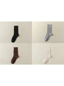 4 đôi tất cổ cao màu trơn không xương dành cho nữ, tất cổ cao màu trắng, thoáng khí, phù hợp mặc hàng ngày, sau sinh, mùa thu - Nhiều màu - Xem 29