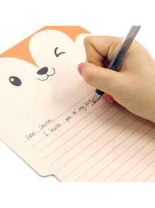 4 张可爱动物卡通信纸、贺卡、感谢卡、12 张信封和动物贴纸，尺寸 6.3 英寸 X 8.3 英寸纸张，– 熊猫、狐狸、豹子、猪、兔子