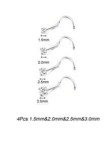 1 件/2 件/3 件/4 件女士鼻钉环套装水晶鼻环 1.5/2/2.5/3 毫米螺丝鼻孔穿孔耳环首饰 - 彩色 - 查看 10