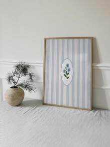 1PC Navy Blue Striped Floral Canvas Wall Art - Vintage Botanical Print Poster, Unframed, Ideal For Bedroom, Living Room, Home Office Decor - Perfect Gift For Friends And Family, Room Decor
