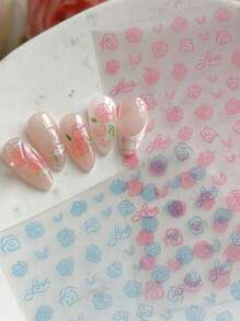 1 verpakking platte doorschijnende rozenbloemnagelstickers, hartvormige, schattige nagelkunststickers met klevende achterkant