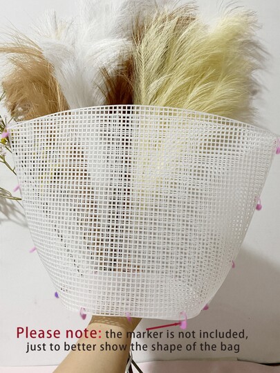 1 pezzo Borsa a secchiello con frange da donna, con maniglia o tracolla, realizzata in plastica con reticolo a maglia, ideale per il fai da te con filato a maglia e ganci in plastica e imbottitura