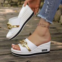 Women's White Sandals, Ladies High Heel Slippers, White Simple Vacation Style Sandals, Lightweight Polyurethane Women's Shoes, Thick Bottom British Style Fashion Women Slippers, Suitable For All Season Platform Slippers, Mother's Day Gift Shoes Mommy Shoes