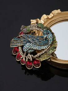 1pc Blue & 1pc Red Vintage Bronze Alloy Oval Glass Brooch Set, Fashion Jewelry Series Suitable For Party, Special Occasions And Everyday Wear, European Retro Style