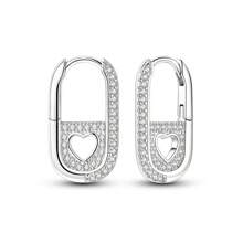 Elegant 925 Sterling Silver U-Shaped Heart Hoop Earrings - Shiny White Zirconia, Exquisite Luxury Jewelry Gifts For Women, Wedding Party - Sparkling U-shaped Earrings - View 1