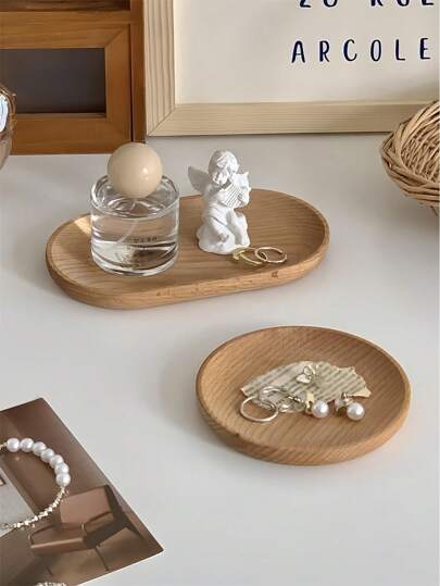 1pc Nordic Minimalist Beech Wood Tray, Tabletop Aromatherapy Candle Holder, Wooden Plate Organizer Tray, Entryway Key Holder Gifts Women Girls