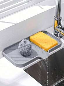 1/2 piezas Felpudo para grifos de cocina - Protector antideslizante de silicona con soporte para esponja de secado rápido - Perfecto para cocina y baño, felpudo de drenaje esencial para grifos
