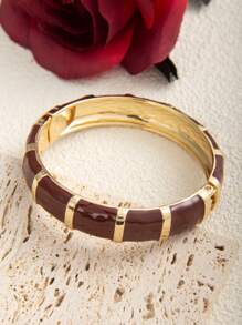 1pc Minimalist Burgundy Dripping Oil Open Bangle, Versatile For Daily Wear And Party - Burgundy - View 4