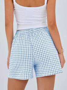 Women's Boxer Shorts Summer Dopamine Casual Home Sleeping Plaid Pj Button Front Y2K Plaid Pajama Shorts - 淺藍 - 查看 2