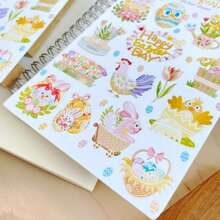 3 STUKS Handgemaakt Stickervel - Pasen | Esthetische Stationery Stickers Met Konijntjes En Bloemen. Geweldig Voor Dagboeken, Enveloppen En Kaarten