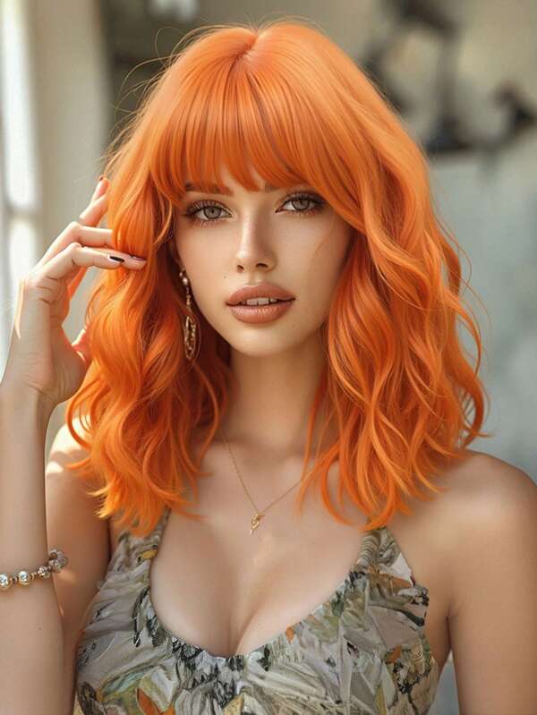 Ombre Blonde Short Wavy Cosplay Lolita Wigs With Bangs Light Platinum Bob Heat Resistant Synthetic Wigs For Women Daily Party Wig(Pay Attention To How You Wear And Care For It,Due To Lighting And Angle During Photography, The Actual Product May Have Slight Color Differences Compared To The Images.)