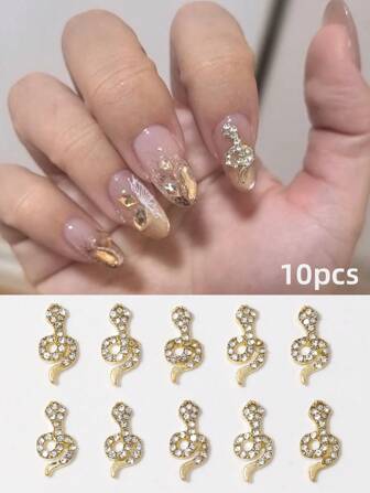 10 件蛇形指甲饰合金蛇形指甲饰指甲饰品配件蛇形指甲饰美甲装饰用品指甲美甲宝石