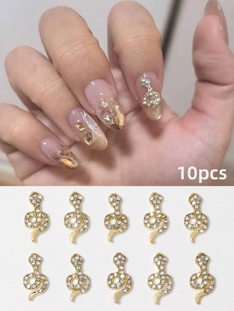 10 件蛇形指甲饰合金蛇形指甲饰指甲饰品配件蛇形指甲饰美甲装饰用品指甲美甲宝石