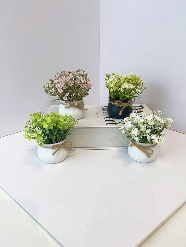 1pc/2pcs Mini Artificial Flower Plant Potted, Outdoor Garden Decor Fake Small Bonsai, Indoor Home Ornament Artificial Plants Gifts Birthday Graduation