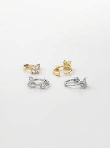 1只925纯银迷你四叶草耳夹耳环，金色花朵星空耳夹耳环，适合女性日常佩戴（单只出售，非一对） - 四葉草耳環 - 查看 4