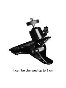 1 pieza Pinza ajustable para cámara de plástico ABS negro con cabezal giratorio de 360° y abrazadera de resorte, apta para cámaras y cámaras de acción