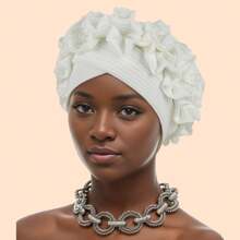 Ruffled Turban Cap Women's Head Wraps Soft Comfortable Headscarf Bonnet Lady Solid Color Headgear - Crumpled Wood Ear - View 20