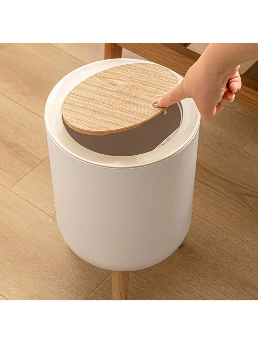 1 个圆柱形塑料垃圾桶，带按开盖，适用于办公室、厨房、浴室、卧室，无需电力，顶部易于打开
