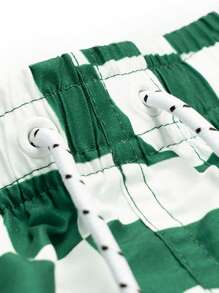 Men's Checkered Print Drawstring Waist Casual Beach Shorts - Green - View 4