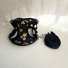 Chinese Style Tang Pattern Adjustable Chest & Back Dog Harness Leash For Medium/Small Dogs, Suitable For Teddy, Poodle, Chihuahua