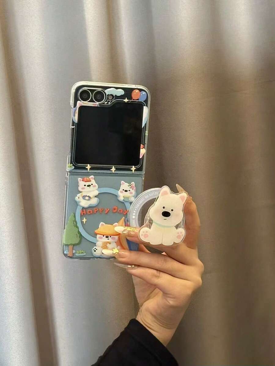 1 件可折叠磁性手机支架/保护壳，哈巴狗设计，兼容三星 Z Flip6/Z Flip5/Z Flip4 防水防震防摔防刮