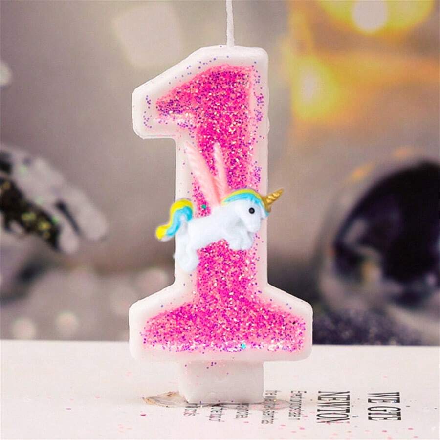1 件独角兽可爱卡通氛围创意甜品桌蛋糕数字派对道具生日蜡烛，圣诞节 - 彩色 - 查看 1