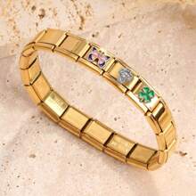 1/3/9/18 件金色不锈钢意大利模块化手链配件，带随机设计组件，适用于日常弹性男女时尚手链（家庭、运动、心形、爱情、相机、蛋糕、鲜花等） - 彩色 - 查看 2