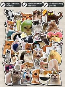 50pcs Of Cat Stickers, Perfect For Decorating Scrapbooks, Notebooks, Phones And Laptops, PVC Stickers Are Tear Resistant And Leave No Residue After Removal. Multifunctional Stickers Add Fun And Color To Your Daily Routine Or Gift Wrapping! - Multicolor - View 1