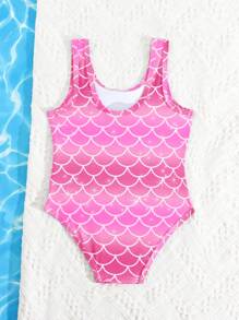 Traje de baño de una pieza con estampado de cola y escamas de sirena de dibujos animados para niñas jóvenes