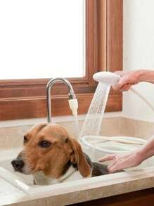 1 件带延长器的宠物淋浴喷头，白色花朵洒水器，适用于猫狗洗澡清洁用品 + 扣环支架（总长 1.3 米） - 白色 - 查看 7