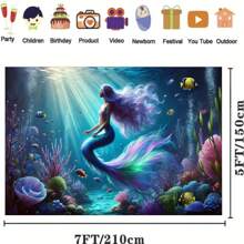 Fondo de tela de poliéster de 7x5 pies para fotografía, fondo submarino de sirena, pancarta de cumpleaños, decoración para mesa de tarta, estudio fotográfico, decoración de fiestas al aire libre, de uso múltiple, sin necesidad de electricidad, apto para decoración de jardín, césped y jardinería