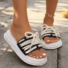 Sandalias casuales de exterior con suela gruesa y diseño slip-on para mujer, para el verano