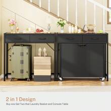 FIONESO Laundry Sorter, Rolling Laundry Hamper With 3 Section Pull-Out Bags, Laundry Basket Organizer With 2 Drawers & 2-Tone Top Panel, Laundry Hamper With Wheels For Laundry Room Organization, Bathroom - 黑色 - 查看 6