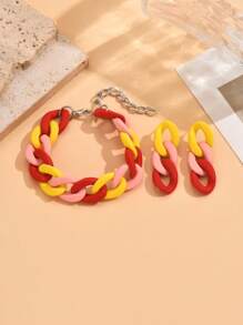 Set de pulsera y aretes de cadena con acrilico estilo de pintura de caucho en color caramelo, accesorios de moda como regalo para el Día de San Valentín, mamá, madre, Día de la Madre