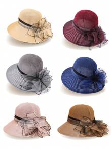 1pc Outdoors Casual UV Protection Sun Hat, Spring/Summer, Women's Large Floral Chiffon Sun Protection Hat, Matching Unisex Bucket Hat Y2K Style