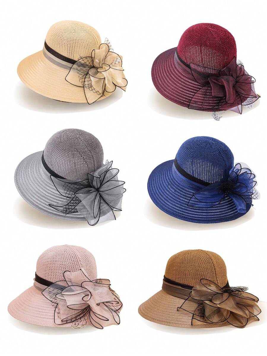 1pc Outdoors Casual UV Protection Sun Hat, Spring/Summer, Women's Large Floral Chiffon Sun Protection Hat, Matching Unisex Bucket Hat Y2K Style