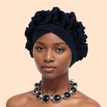 Ruffled Turban Cap Women's Head Wraps Soft Comfortable Headscarf Bonnet Lady Solid Color Headgear - Crumpled Wood Ear - View 9