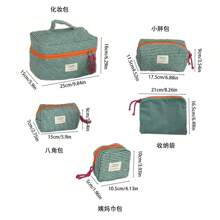 经典格子化妆包，布质柔软拉链袋，复古简约设计，多用途收纳袋，适用于家庭、旅行、日常使用化妆包学校用品旅行必需品化妆包节日必需品化妆包化妆袋化妆品收纳袋节日冬季女士礼物女士化妆品收纳袋化妆品收纳 - 綠色 - 查看 2