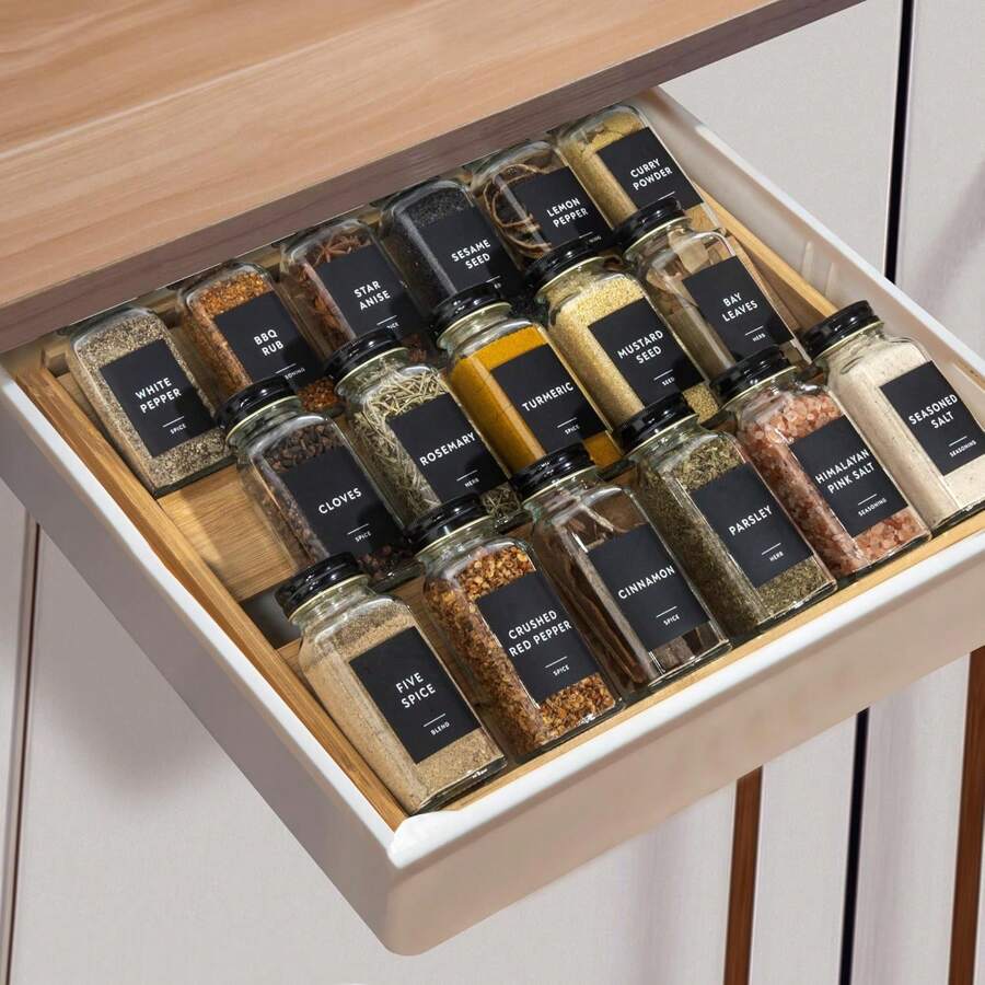 COSANSYS 24Pcs 4oz Glass Spice Jars With Lids, Labels, A Handy Funnel, Empty Spice Containers And Square Spice Bottles For Kitchen And Seasoning 120ml Spice Bottle Square Seasoning Containers - Clear - View 1