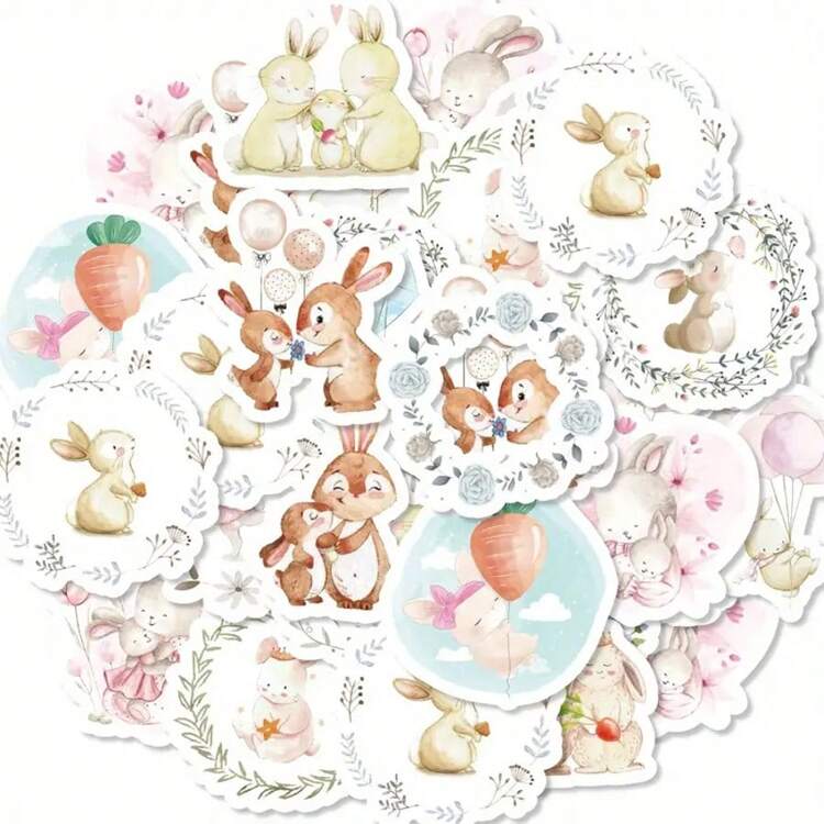46 unidades Pegatinas de conejitos lindos, apropiadas para portátil, botella de agua, computadora y teléfono, regalo de Pascua, suministros escolares, de vuelta a la escuela papelería manualidades libro de sticker estikers - Multicolor - Añade 3