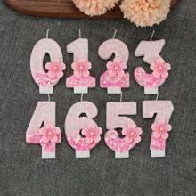 1pc Creative Handmade Pink Glitter Two-Layer Flower & Number Birthday Cake Candle With Pink Glitter Five-Petal Flower Decor, Party Decoration Candle,Christmas - Multicolor - View 4